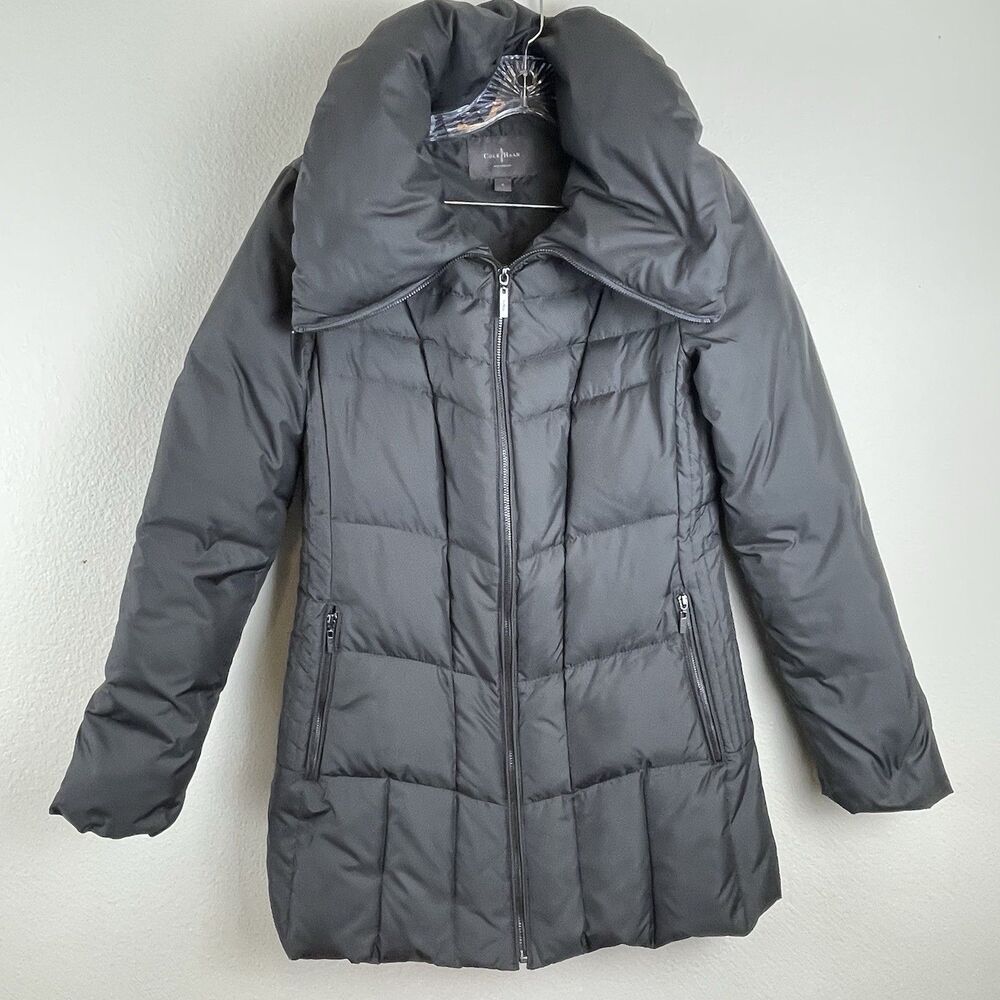 Cole Haan Women’s Down Fill Puffer Jacket Zip Up High Collar Gray-S